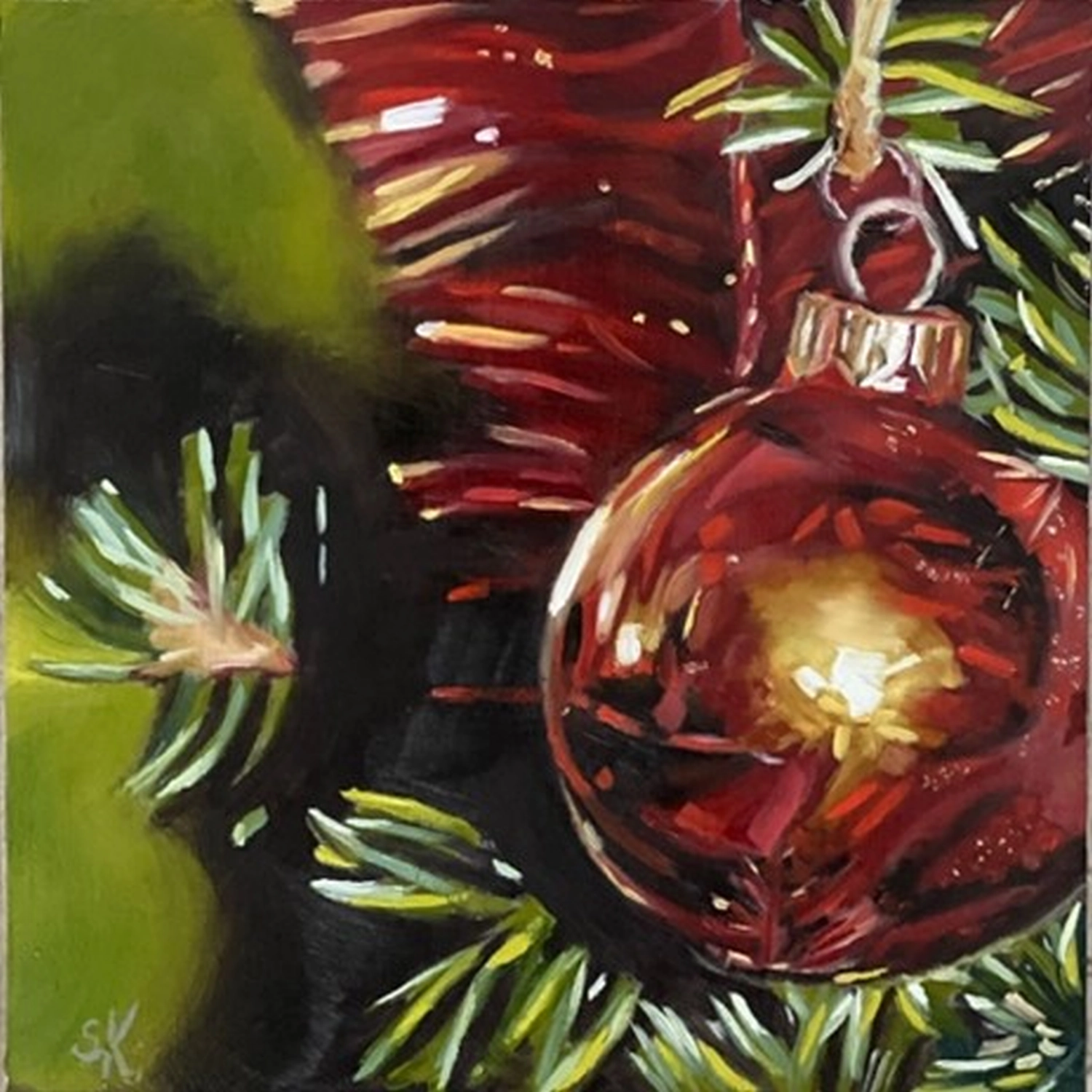 Weihnachtsbaumkugeln Ölgemälde von Sabine Kunze